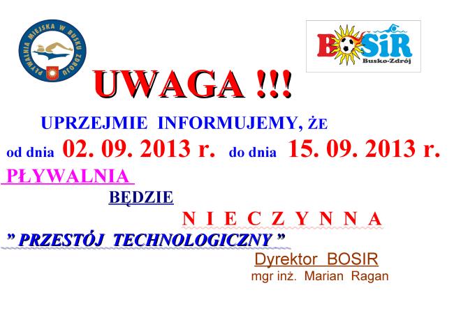 Pływalnia będzie nieczynna "przestój technologiczny"