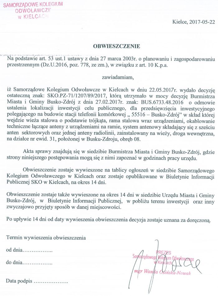 Obwieszczenie SKO Kielce