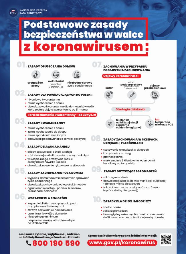 Podstawowe zasady bezpieczeństwa w walce z koronawirusem: