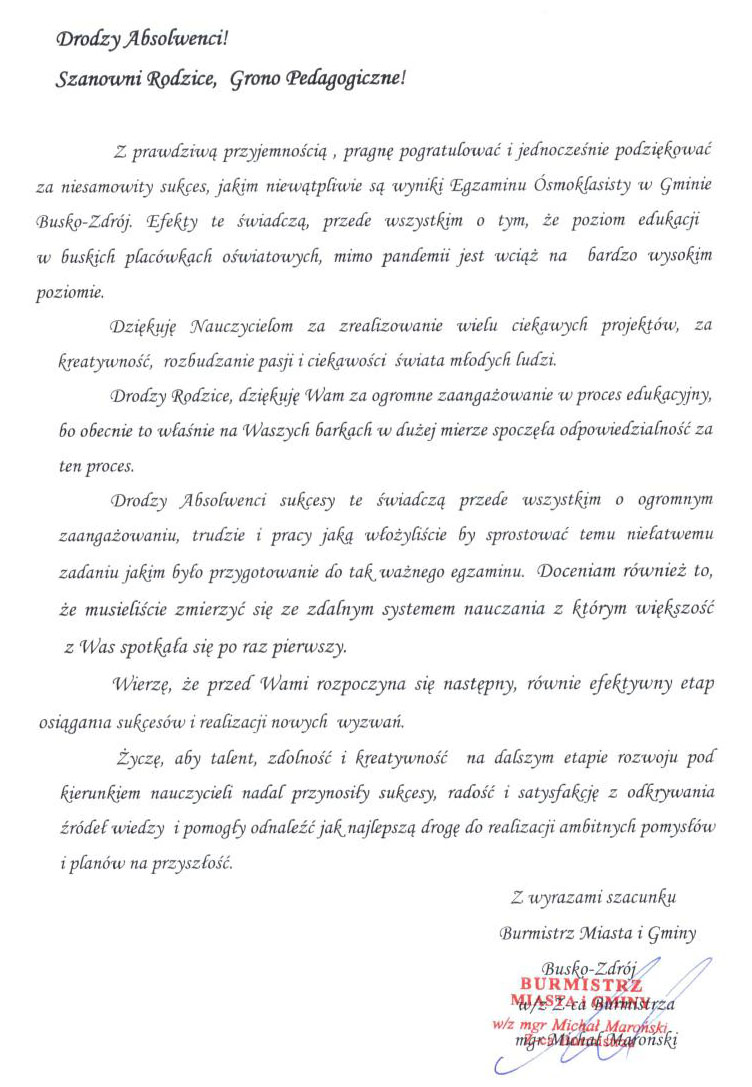 Podziękowania dla Absolwentów 