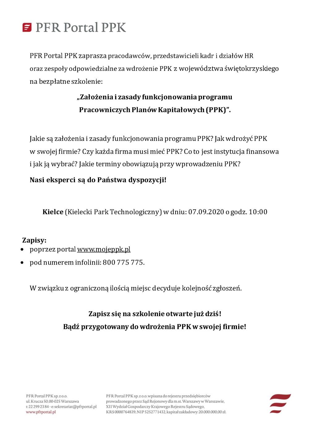 Zapraszamy na bezpłatne szkolenie: Założenia i zasady funkcjonowania programu Pracowniczych Planów Kapitałowych