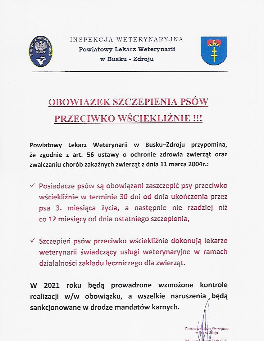  akcja informacyjna dot. szczepienia psów przeciwko wściekliźnie 