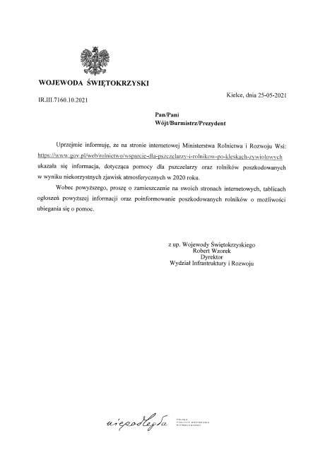 Pomoc finansowa dla rolników poszkodowanych w wyniku niekorzystnych zjawisk atmosferycznych w 2020 roku 
