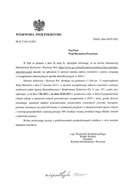 Pomoc finansowa dla rolników poszkodowanych w wyniku niekorzystnych zjawisk atmosferycznych w 2020 roku 
