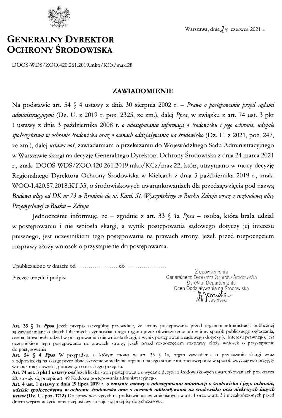 zawiadomienie doos wds zoo 420 261 2019