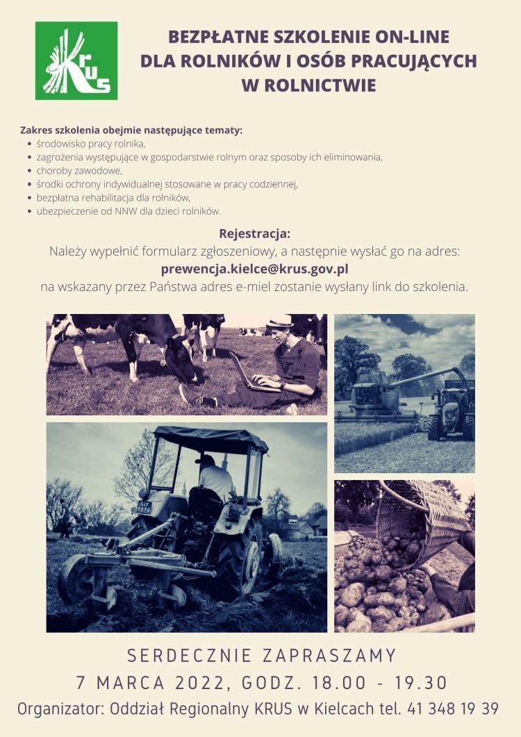 Bezpłatne szkolenia on-line dla rolników i osób pracujących w rolnictwie 