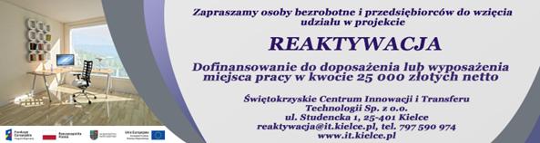 Zapraszamy osoby bezrobotne i przedsiębiorców do wzięcia udziału w projekcie REAKTYWACJA
