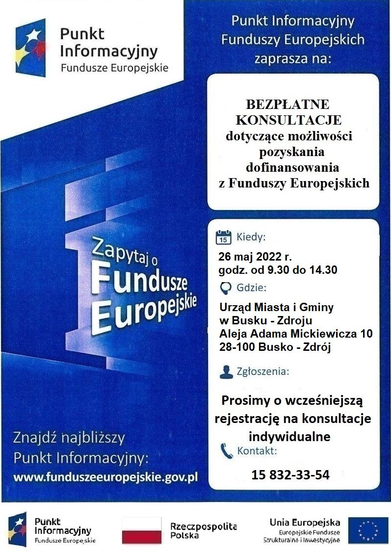 Bezpłatne konsultacje dotyczące możliwości pozyskania dofinansowania z Funduszy Europejskich