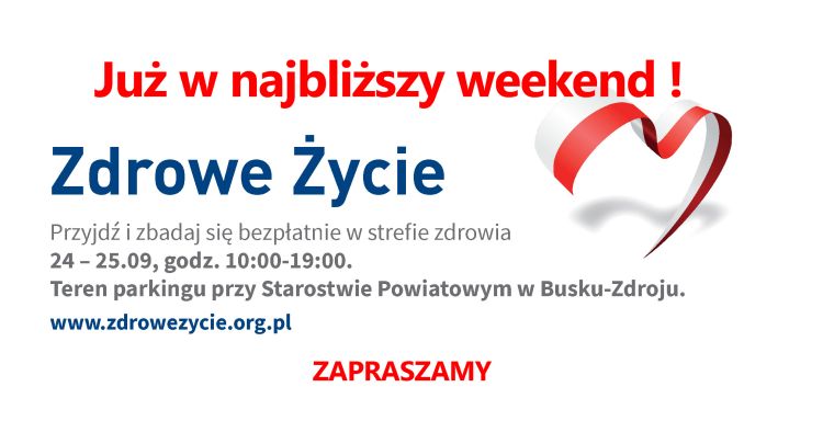Grafika zapraszająca do skorzystania z bezpłatnych badań w strefie zdrowia w Busku-Zdroju