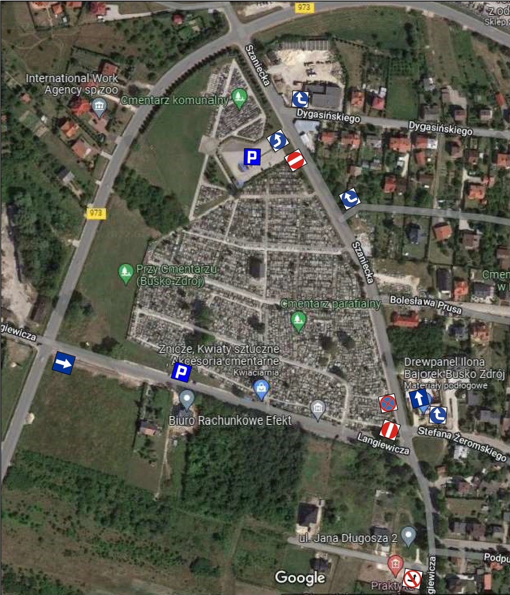 Schemat tymczasowej organizacji ruchu w okolicy cmentarza w Busku – Zdroju