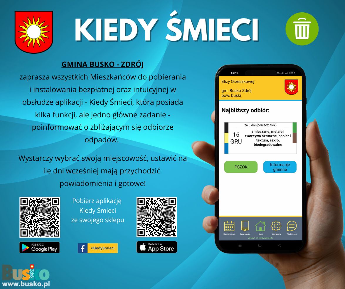 Darmowa aplikacja KIEDYSMIECI.INFO - nowoczesne rozwiązanie dla mieszkańców gminy Busko-Zdrój