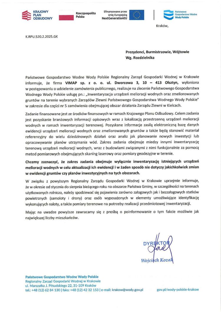 Ogłoszenie Państwowego Gospodarstwa Wodnego Wody Polskie Regionalnego Zarządu Gospodarki Wodnej w Krakowie
