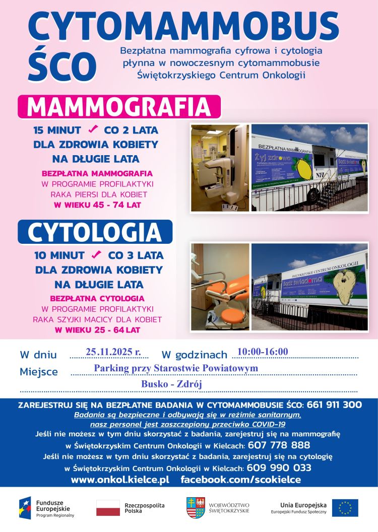 Bezpłatne badania mammograficzne i cytologiczne