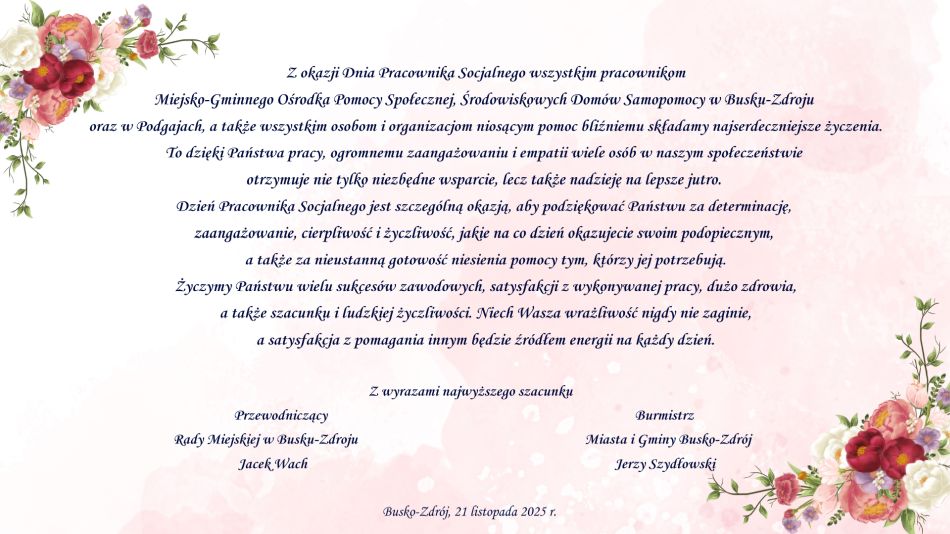 Życzenia z okazji Dnia Pracownika Socjalnego