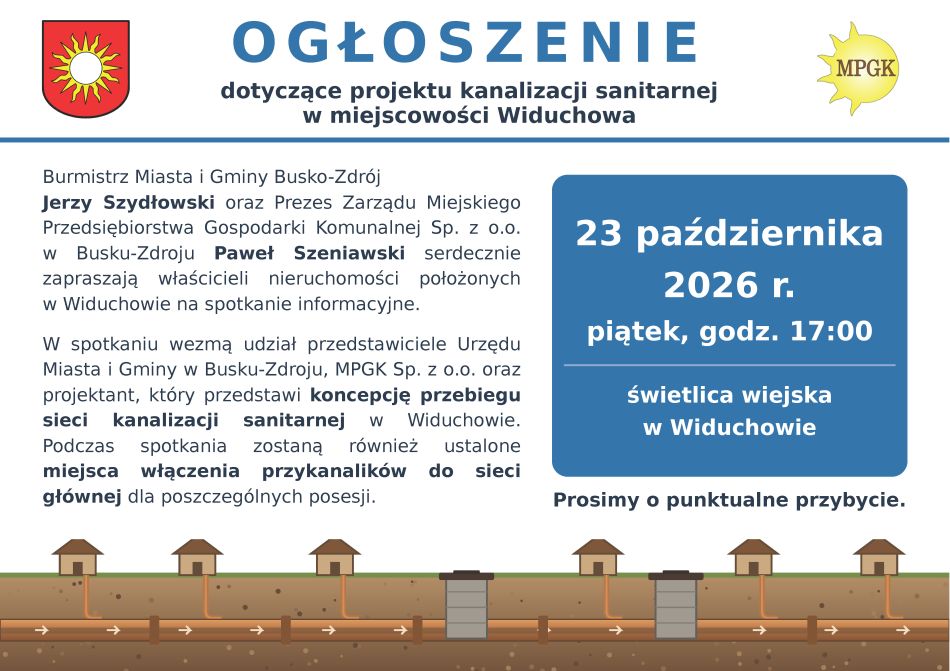 OGŁOSZENIE dotyczące projektu kanalizacji sanitarnej w miejscowości Widuchowa