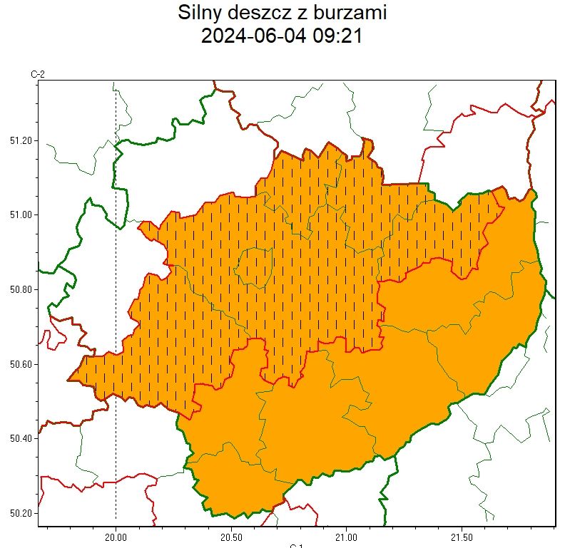 Ostrzeżenia IMGW: Silny deszcz z burzami. Stopień zagrożenia - 2