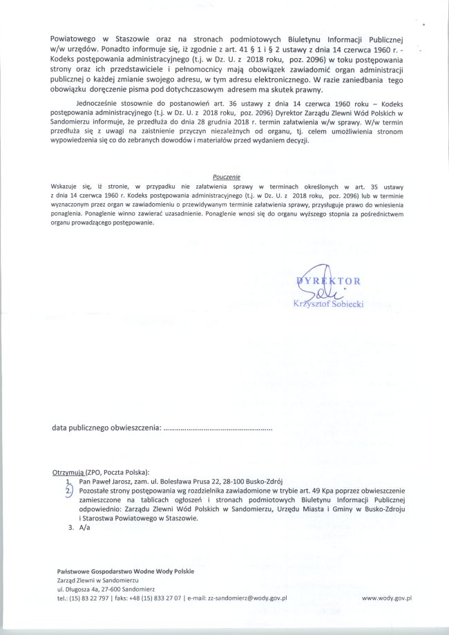 Obwieszczenie Dyrektora Zarządu Zlewni Wód Polskich w Sandomierzu