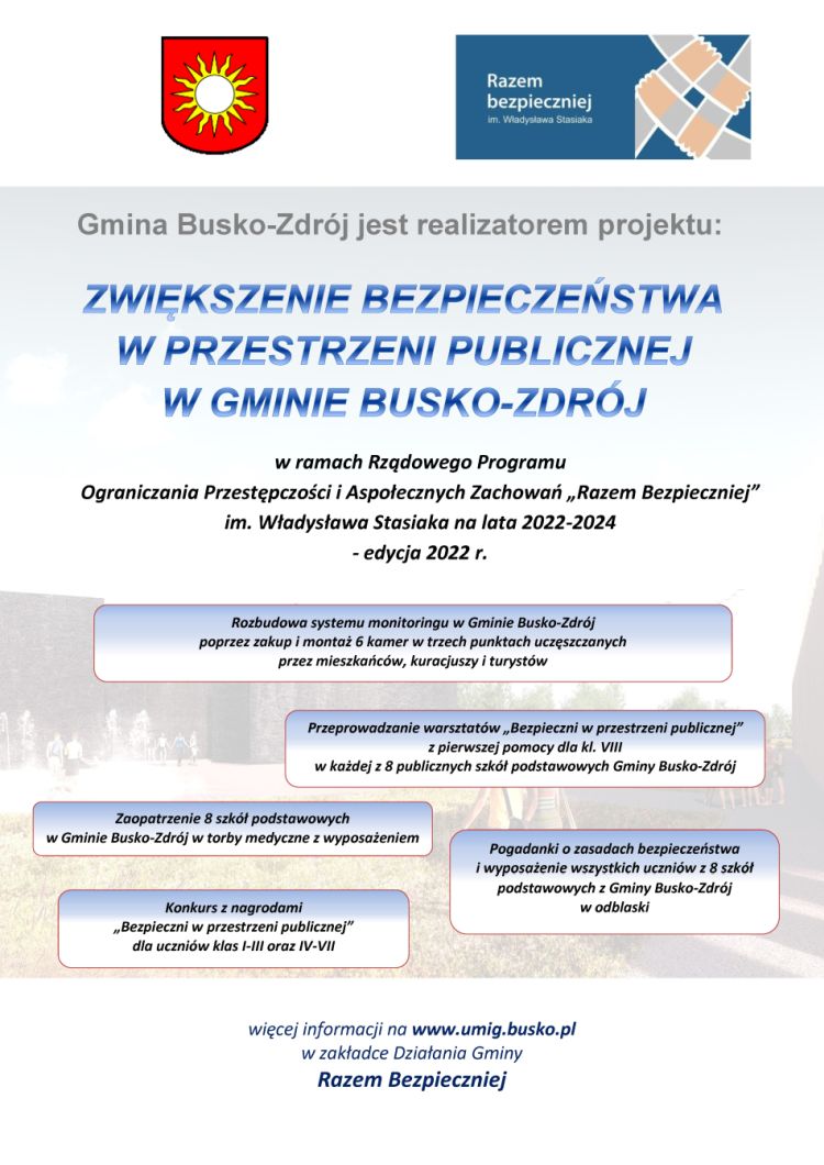 Projekt "Zwiększenie bezpieczeństwa w przestrzeni publicznej w Gminie Busko-Zdrój" - działania dla uczniów SP z Gminy Busko-Zdrój