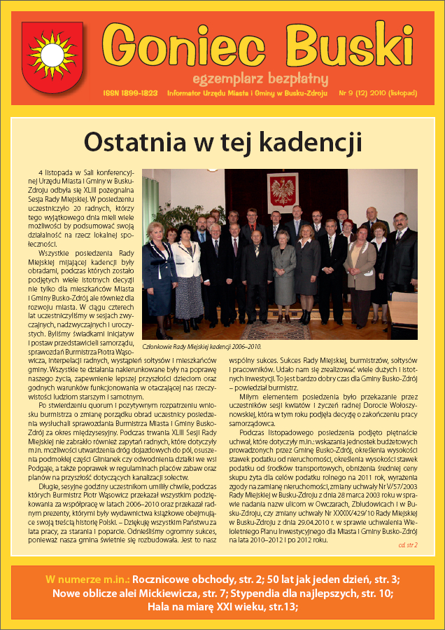Goniec Buski Informator Urzędu Miasta i Gminy Busko-Zdrój Nr 9/2010 (listopad)